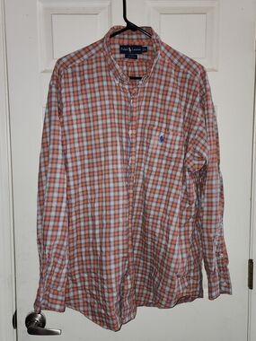 Ralph Lauren Orange and White Plaid Button-Down Shirt